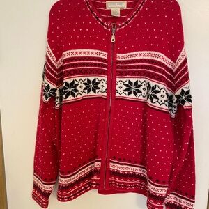Studio Works Petite Large Red and Black Patterned Cardigan